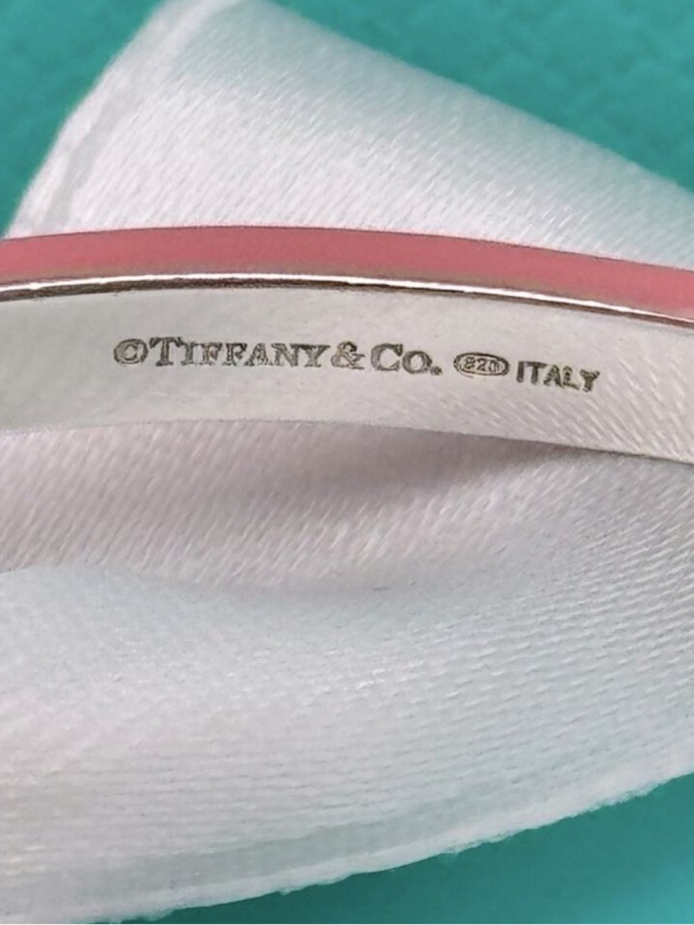 Tiffany & Co. Pink Enamel Signature X Bangle Bracelet Sterling Silver Gift Box - Picture 3 of 10